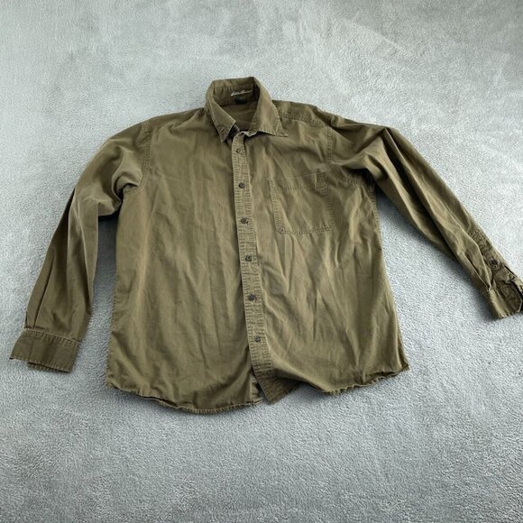 Eddie Bauer Mens Large Olive Green 100% Cotton Button-Up Long Sleeve Shirt 4232 - Picture 1 of 8